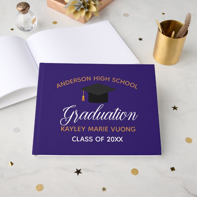 Livre D'or Purple Gold Graduation Autograph Keepsaké 2025 (Recto ouvert)