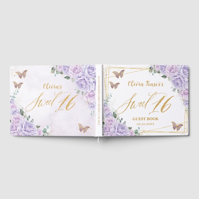 Livre D'or Purple Lilac Floral Butterflies Sweet Sixteen 16 (Complet)