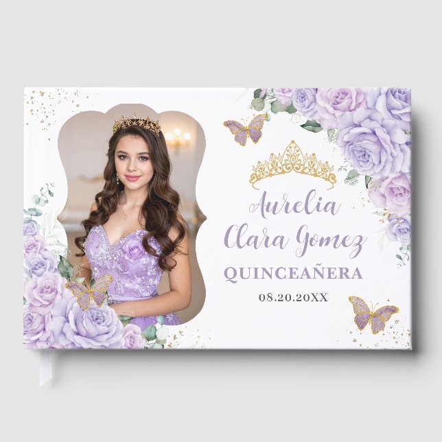Livre D'or Purple Lilac Floral Gold QUINCEAÑERA 16 Photograph (Recto)