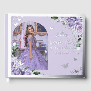 Livre D'or Purple Lilac Floral Quinceañera XV 15 Silver Photo
