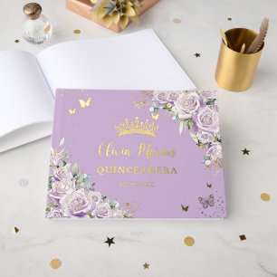 Livre D'or Purple Lilac Rose Floral Gold 15 XV Quinceañera