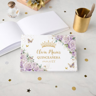 Livre D'or Purple Lilac Rose Floral Or Quinceanera Quince