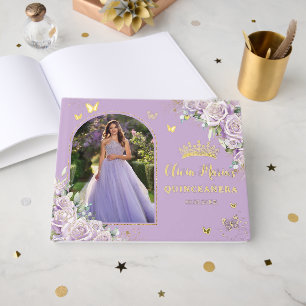 Livre D'or Purple Lilac Roses Floral Gold Quinceañera Photo