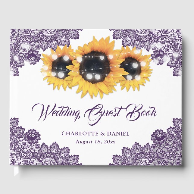 Livre D'or Purple Rustic Floral Lace Sunflower Wedding (Recto)