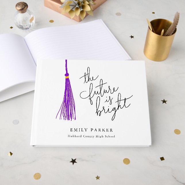 Livre D'or Purple Tassel L'Avenir Est Clair Graduation (Recto ouvert)