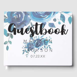 Livre D'or Quelque chose d'aquarelle bleue Mariage Floral Mon