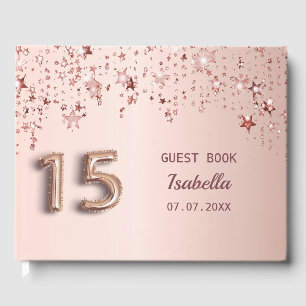 Livre D'or Quinceanera anniversaire rose étoiles blush or