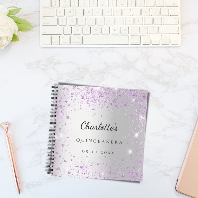Livre d'or Quinceañera argent violet nom de la par (Créateur téléchargé)