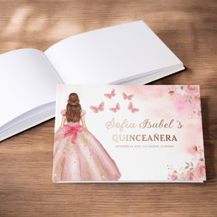 Livre D'or Quinceañera Blush Floral Princess Butterflies Gold