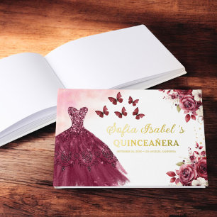 Livre D'or Quinceañera Burgundy Gold Princess Floral