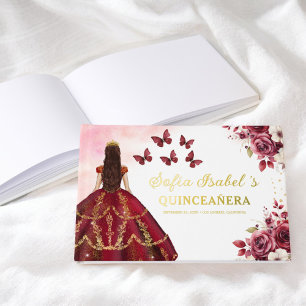 Livre D'or Quinceañera Burgundy Gold Princess Floral