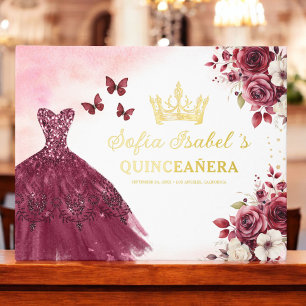 Livre D'or Quinceañera Burgundy Gold Princess Floral