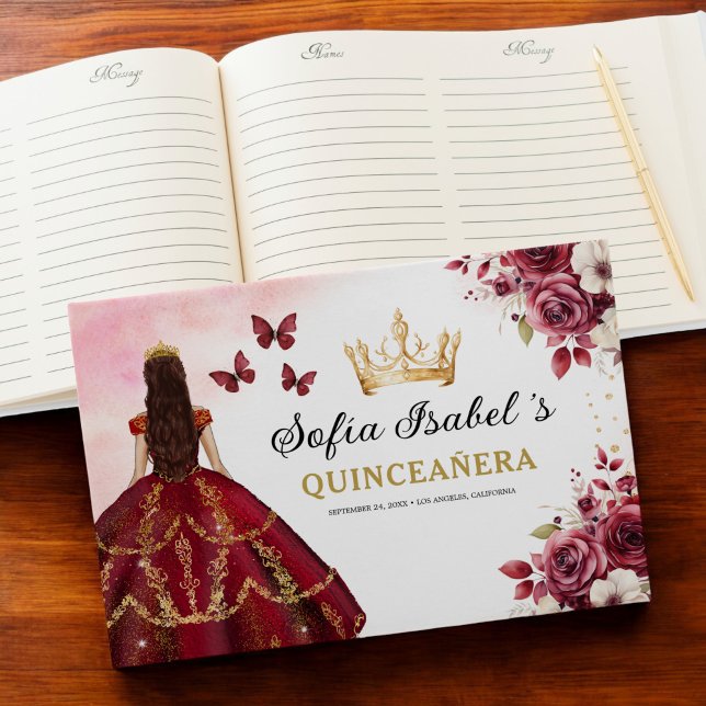 Livre D'or Quinceañera Burgundy Gold Princess Floral (Créateur téléchargé)