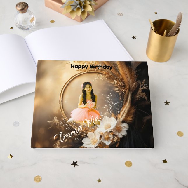 Livre D'or Quinceañera Celebration Custom Floral Guest Book (Recto ouvert)