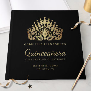 Livre D'or Quinceanera Elegant Black Gold Tiara Couronne