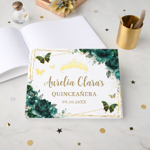 Livre D'or QUINCEAÑERA Emerald Green Floral Papillons Rose