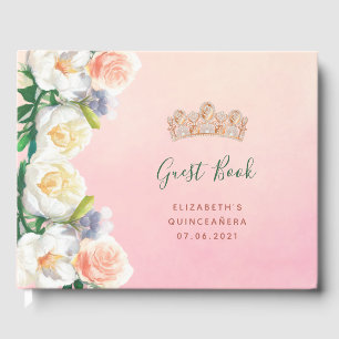 Livre D'or Quinceanera fleurs roses tiara nom glamour