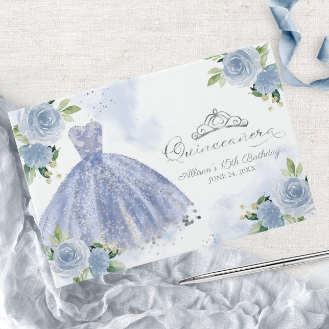 Livre D'or Quinceanera florale pâle bleu (Créateur téléchargé)