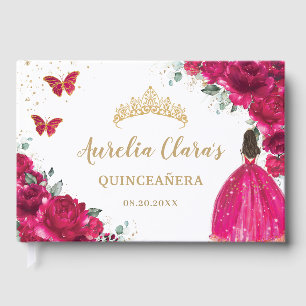 Livre D'or QUINCEAÑERA Fuchsia Fleurs florales roses Princess