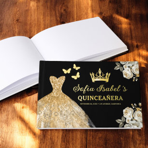 Livre D'or Quinceañera Gold Princess Floral Papillons