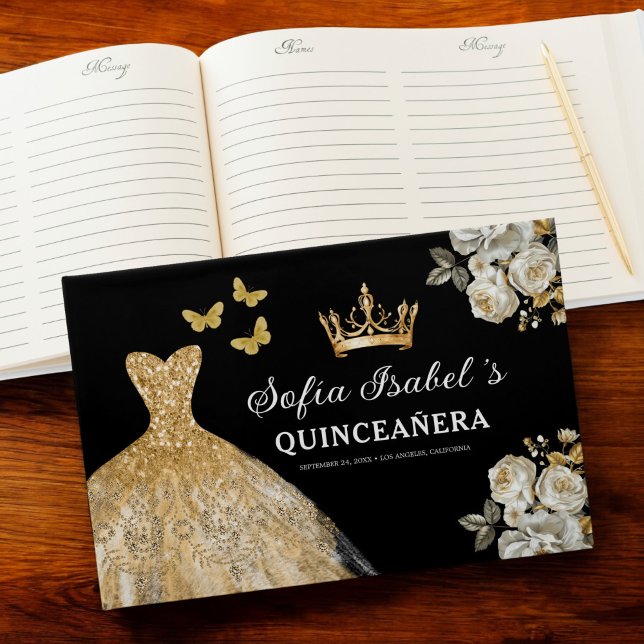 Livre D'or Quinceañera Gold Princess Floral Papillons (Créateur téléchargé)