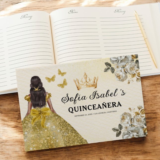Livre D'or Quinceañera Gold Princess Floral Papillons (Créateur téléchargé)