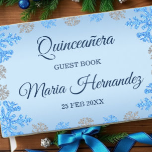 Livre D'or Quinceañera Ice Blue Silver Winter Snowflake