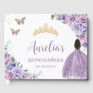 Livre D'or QUINCEAÑERA Lavande Lilac Violet Roses Brown fille