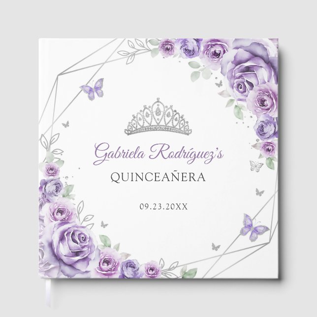 Livre D'or Quinceanera Lilac Purple Silver Floral (Recto)
