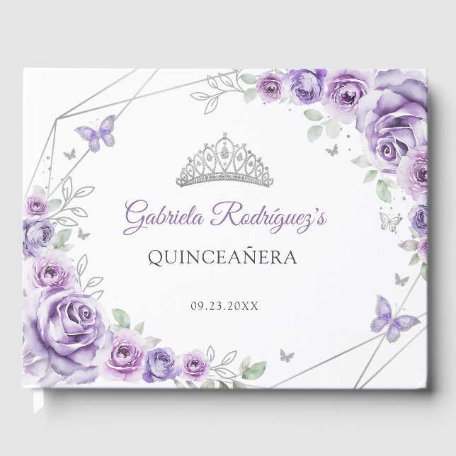 Livre D'or Quinceanera Lilac Purple Silver Floral Details (Recto)