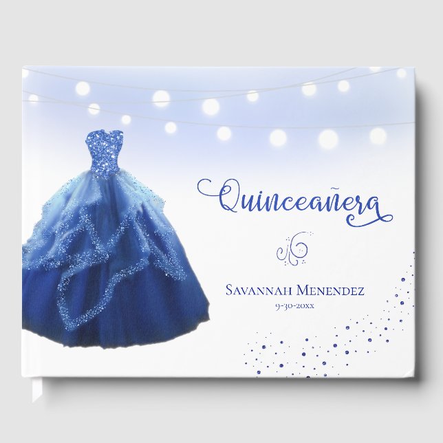 Livre D'or Quinceanera Marine Blue Gown String Lumières (Recto)