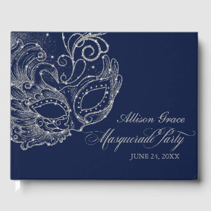 Livre D'or Quinceanera Masquerade Party Argent Bleu Guest Boi