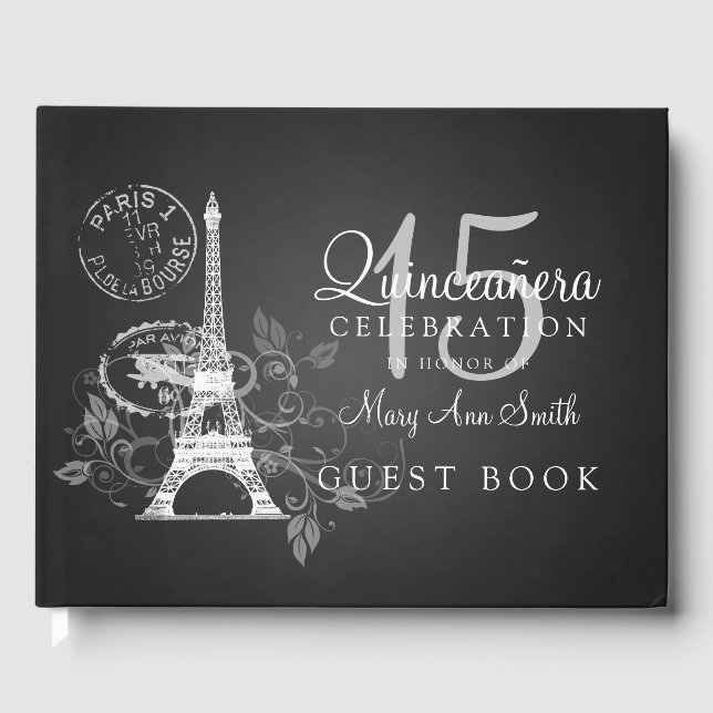 Livre d'or Quinceanera Party Paris Black (Recto)