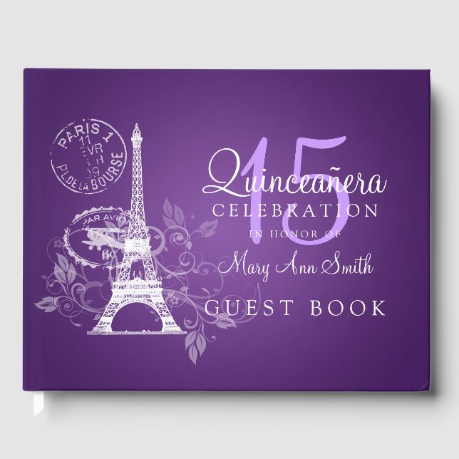 Livre d'or Quinceanera Party Paris Purple (Recto)