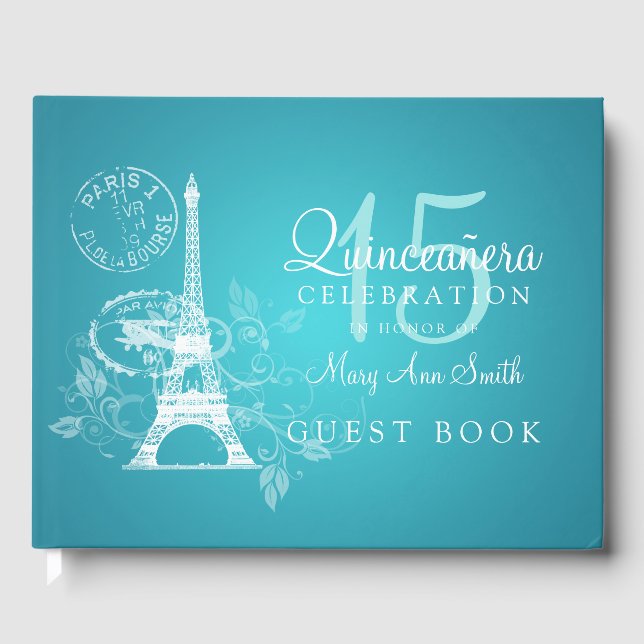 Livre d'or Quinceanera Party Paris Turquoise (Recto)