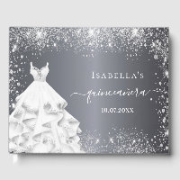 Quinceanera robe blanche argent parties scintillan