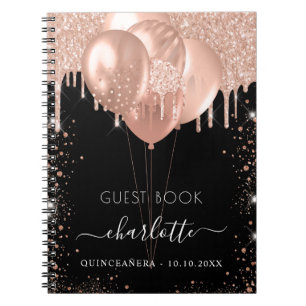 Livre d'or Quinceanera rose noir ballons d'or