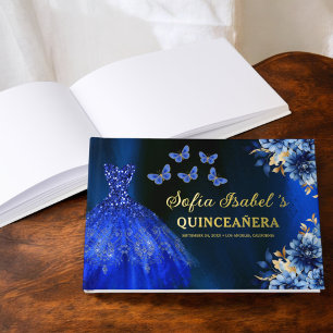 Livre D'or Quinceañera Royal Blue Gold Princess Butterflies