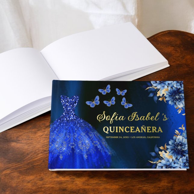 Livre D'or Quinceañera Royal Blue Gold Princess Butterflies (Créateur téléchargé)