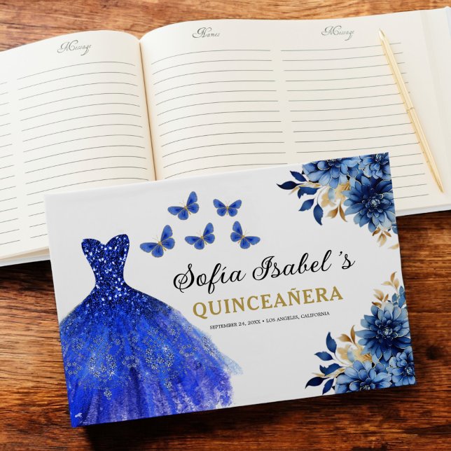 Livre D'or Quinceañera Royal Blue Gold Princess Butterflies (Créateur téléchargé)