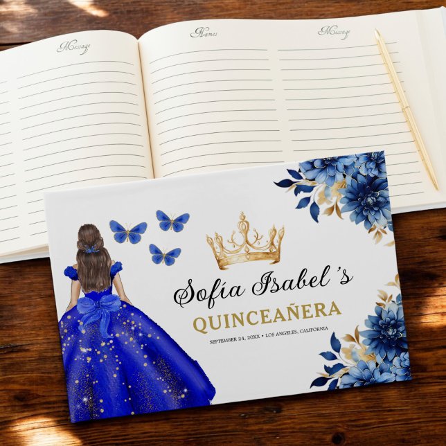 Livre D'or Quinceañera Royal Blue Gold Princess Butterflies (Créateur téléchargé)