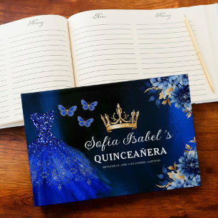 Livre D'or Quinceañera Royal Blue Gold Princess Butterflies