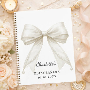 Livre d'or Quinceanera ruban ivoire perles