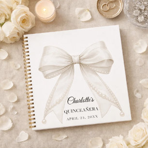 Livre d'or Quinceanera ruban ivoire perles blanche