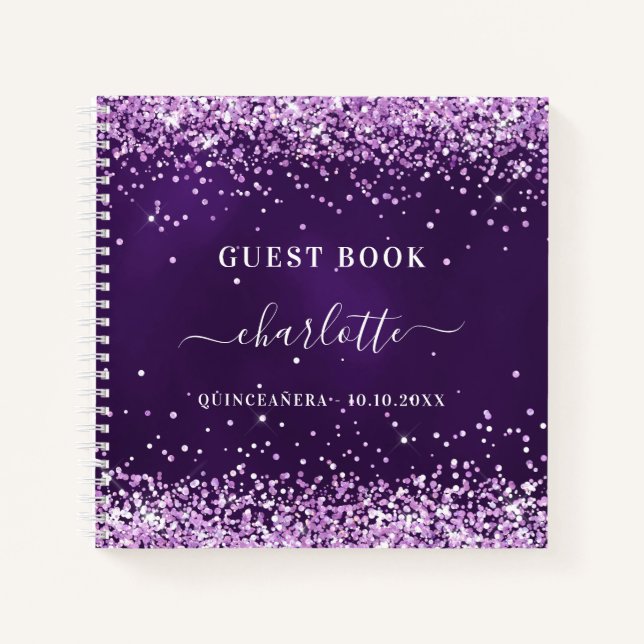 Livre d'or Quinceanera violet nom de la parties sc (Devant)