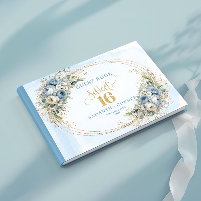 Livre D'or Radiant Dusty Blue Gold Leaves Sweet Sixteen Guest (Radiant Dusty Blue Gold Leaves Sweet Sixteen Guest Book

)