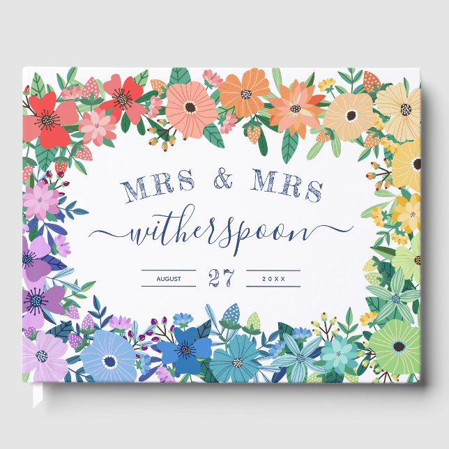 Livre D'or Rainbow Flowers Mrs & Mrs Mariage Guestbook (Recto)