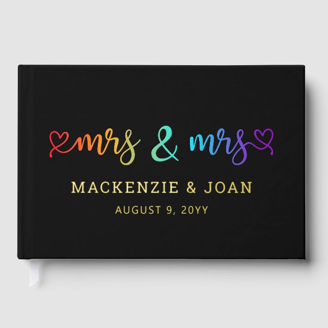 Livre D'or Rainbow Script Black Mrs & Mrs Lesbian Mariage (Recto)