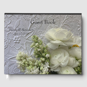 Livre D'or ranunculus et lilas blancs sur papier texturé