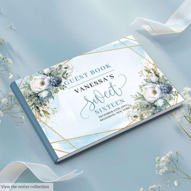 Livre D'or Rayant Pastel Bleu Peonies Blancs Sweet sixteen (Radiant Pastel Blue White Peonies Sweet Sixteen Guest Book)